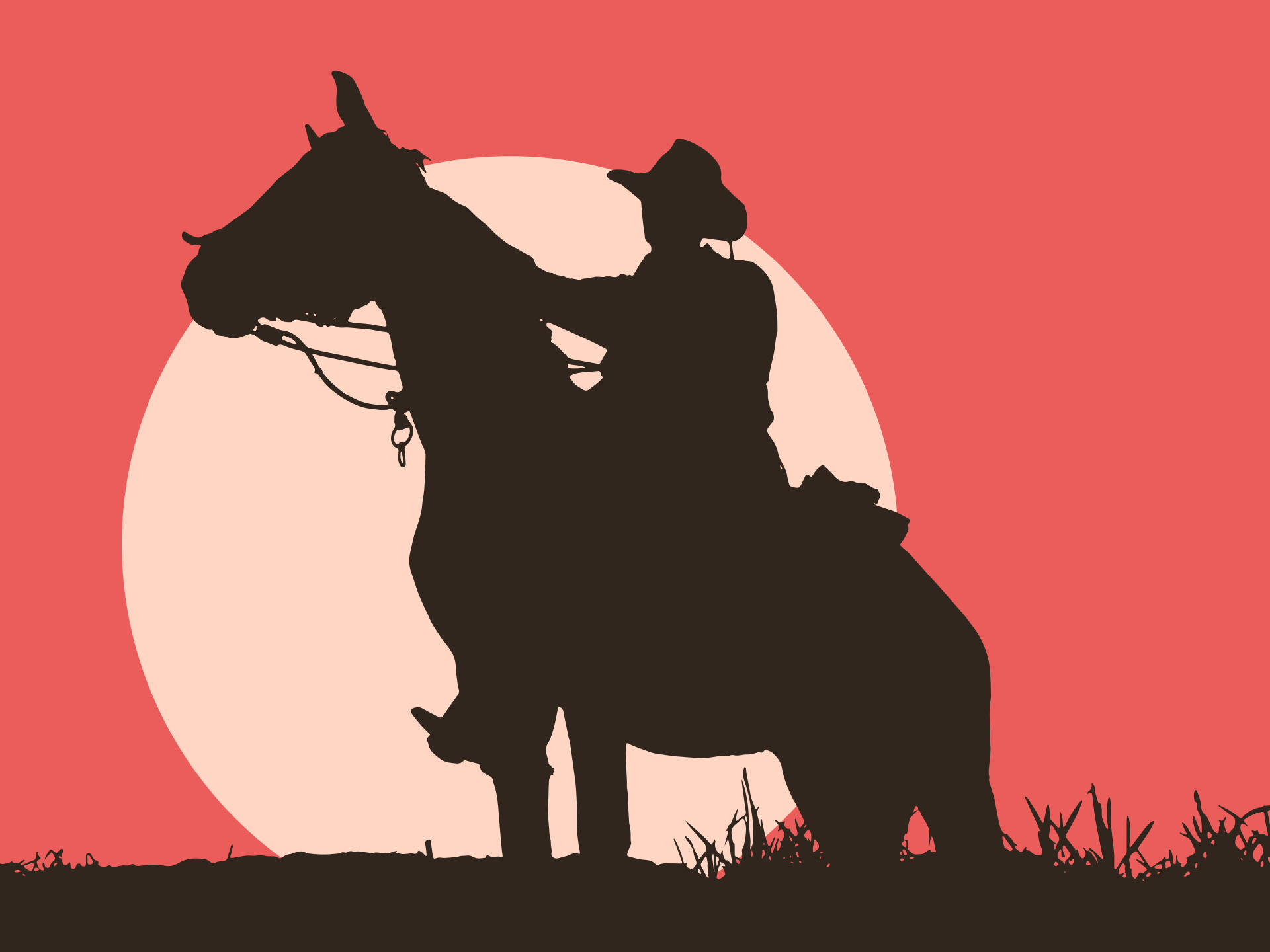 Cowboy riding a horse in the sunset